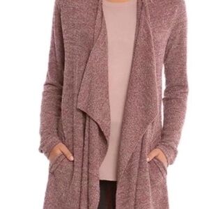 Barefoot Dreams Cozy Open Front Cardigan in Mauve Redwood